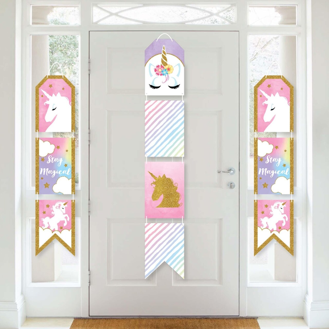 Big Dot of Happiness Rainbow Unicorn - Hanging Vertical Paper Door Banners - Magical Baby Shower or Birthday Party Wall Decor Kit - Indoor Door Decor